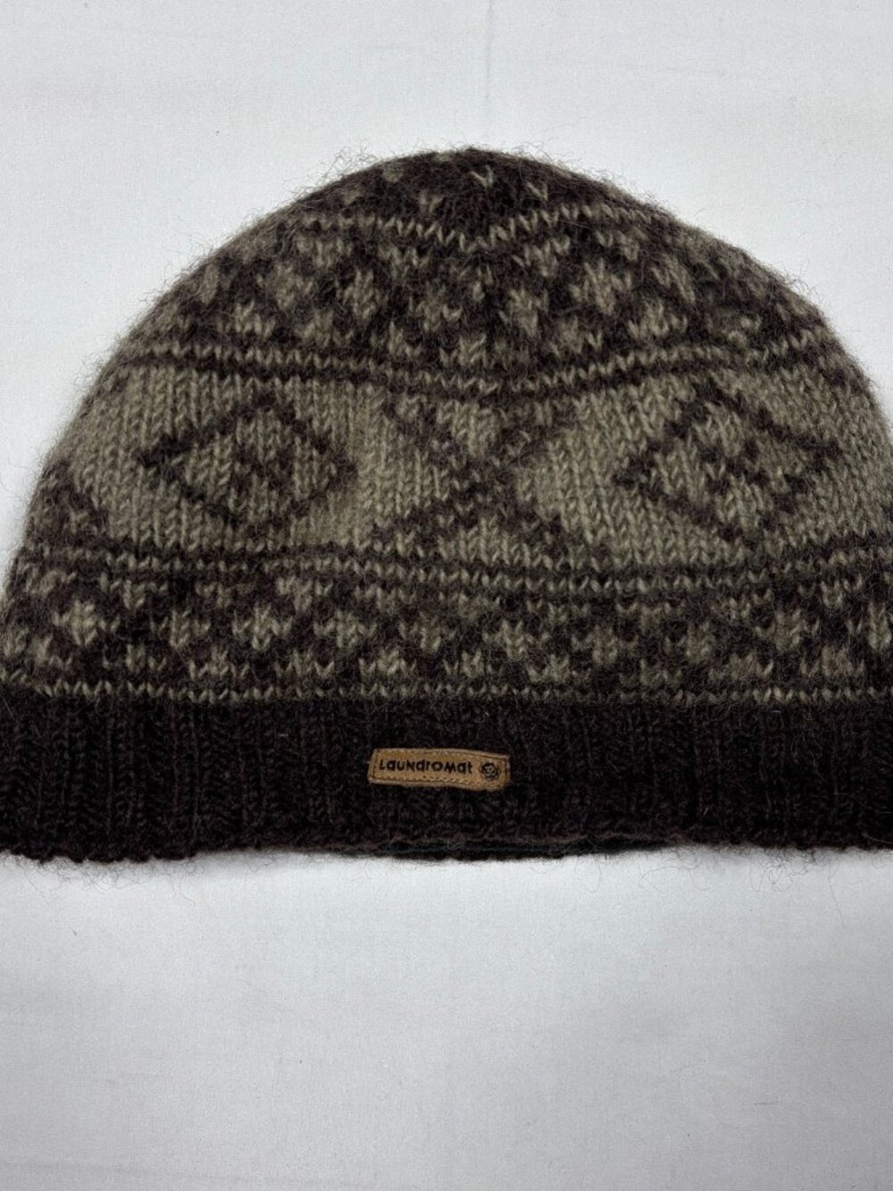 Laundromat Wool Beanie Hat Nepal Handmade Fair Isle Fleece Lined Brown Small OS